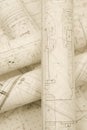 Architectural plans lying on drawing board Royalty Free Stock Photo