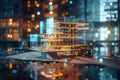 Architectural project desk in construction site with mining light generative ai in action