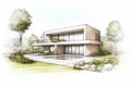 Architectural project exclusive detached house.. sketch of house Royalty Free Stock Photo