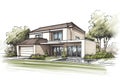 Architectural project exclusive detached house.. sketch of house Royalty Free Stock Photo