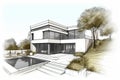 Architectural project exklusive detached house.. sketch of house Royalty Free Stock Photo