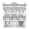 Elegant Baroque Style Building Facade, Vintage Shop Exterior Sketch Royalty Free Stock Photo