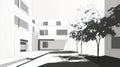 Architectural rendering showcasing a minimalist, modern urban design