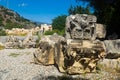 Architectural and sculptural details on ruins of ancient Lycian city of Myra, Turkey