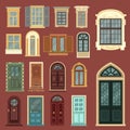 Architectural Set of European Vintage Doors and Windows Royalty Free Stock Photo