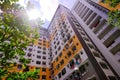 Architectural shot of public housing HDB flats in Singapore on sunny day. Dynamic angle; abstract; graphic; background Royalty Free Stock Photo