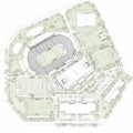 Architectural site plan featuring a large oval stadium at the center with marked Royalty Free Stock Photo