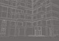 Architectural sketch building with balconies on gray background Royalty Free Stock Photo