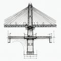 Architectural sketch of a cable-stayed bridge tower. Features a Royalty Free Stock Photo
