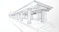 Architectural Sketch of a Classical Train Station Platform with Columns Royalty Free Stock Photo