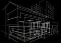 Architectural sketch concept abstract building on black background