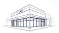 Architectural Sketch of a Modern Storefront Building with Awning and Sign Space Royalty Free Stock Photo