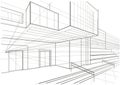 Architectural sketch of a cubic building Royalty Free Stock Photo