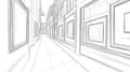 Sketch of empty street with shops and windows, perspective view, architectural drawing Royalty Free Stock Photo