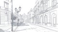 European Street Sketch Old Town Architecture, Lampposts, and Dome Building Royalty Free Stock Photo