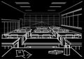 Architectural sketch interior classroom on black background