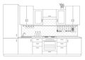 Architectural sketch interior small kitchen front view Royalty Free Stock Photo