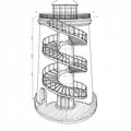Architectural sketch of a lighthouse with a spiraling staircase wrapping around a Royalty Free Stock Photo