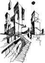 Architectural sketch of a modern abstract architecture Royalty Free Stock Photo