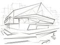 Architectural sketch modern building on city background