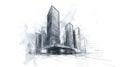 Architectural Sketch of Modern Skyscrapers, Urban Architecture, Cityscape Blueprint Royalty Free Stock Photo