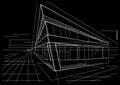 Architectural sketch of modern corner building on black background Royalty Free Stock Photo