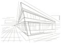 Architectural sketch of modern corner building Royalty Free Stock Photo