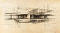 Architectural Sketch Modern House Design, Blueprint Concept Royalty Free Stock Photo