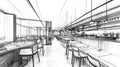 Restaurant Sketch - Modern Interior Design Concept with Bar and Dining Area Royalty Free Stock Photo