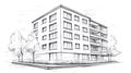 Modern Apartment Building Sketch - Architectural Drawing, Real Estate Concept Royalty Free Stock Photo