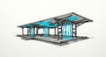Architectural sketch of an open structure, featuring a wooden frame with a flat roof Royalty Free Stock Photo
