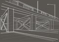 Architectural sketch overhead road on gray background