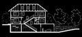 Architectural sketch three level house. Sectional drawing on black background