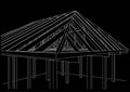 architectural sketch wood frame house on black background