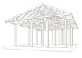 Architectural sketch wood frame perspective
