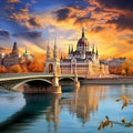 Architectural Splendor of Budapest: Hungarian Parliament Building and Chain Bridge