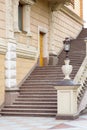 Architectural stone staircase near the facade of the building. Royalty Free Stock Photo