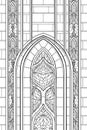 Architectural symmetric abstraction  pointed arch of a Gothic cathedral with patterns  stained glass window of an old church Royalty Free Stock Photo