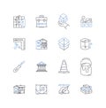 Architectural tools line icons collection. lueprints, Sketches, Drawings, Measurements, Protractor, T-square, Scale