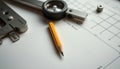 Architectural Tools Pencil and Drafting Supplies on White Surface Royalty Free Stock Photo