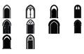 Medieval door silhouettes, Architectural type of arches shapes and forms silhouettes