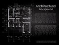 Architectural vector background. White drawing on a black background. Brochure. Drawing of a house. Disposition of the