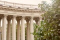 Architectural view of the colonnade of the Kazan Cathedral.Garden of green trees. Saint Petersburg, Russia Royalty Free Stock Photo