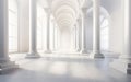 Architectural white panorama with shadow from columns. Long row of colonnade columns and arcs. Royalty Free Stock Photo