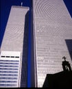 TWIN TOWERS WITH CHURCH STEEPLE IN NEW YORK CITY