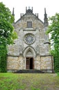 Architecture of ancient Catholic church in the neo-Gothic style Royalty Free Stock Photo