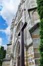 Architecture of ancient Catholic church in the neo-Gothic style Royalty Free Stock Photo