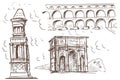 Architecture of ancient rome sketch arch viaduct bridge tower bell tower