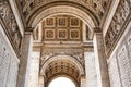 Architecture of the Arch of Triumph or Arc de Triomphe, Champs-Elysees in Paris, France