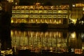 Architecture on the bank of lake with reflation on water in night